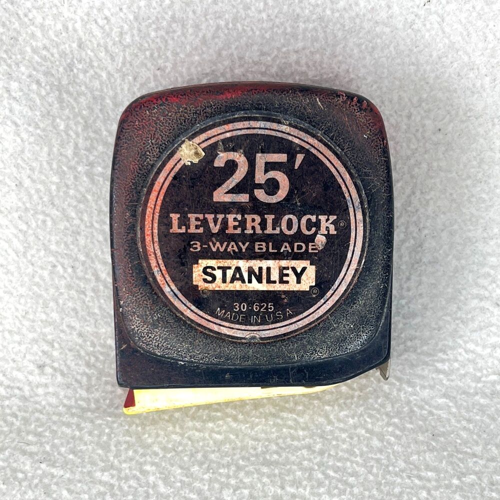 Vintage Stanley 25’ Black Leverlock 30-625 Tape Measure 3-Way Blade USA
